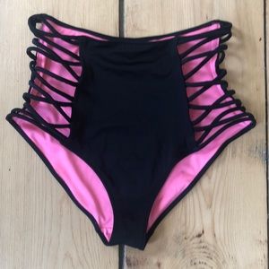 High waisted lace up swimsuit bottoms